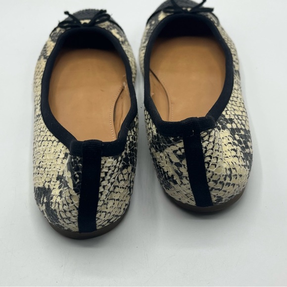 J Crew Factory Sz 7 Ballet Flats Slip On Shoes Snakeskin Print Black Cream - Picture 7 of 11